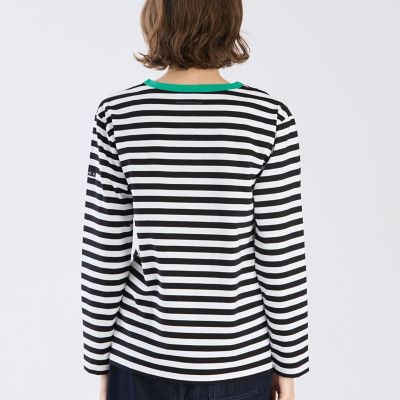 カットソー(長袖/七分) yo BIOTOP 細ボーダー コットン 長袖 Tシャツ ”Biotop” | agnes b. (Women