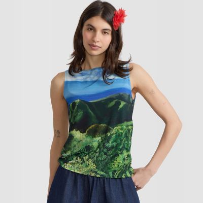 フォトプリント ボートネック ノースリーブ アーティスト トップス 