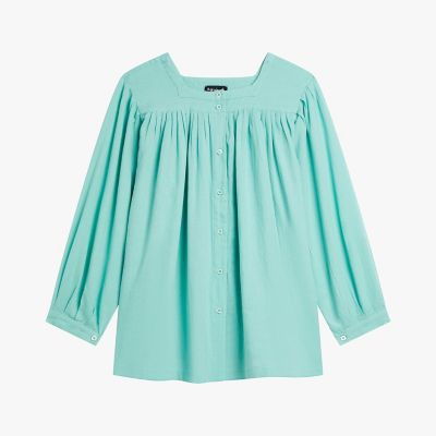 ＜agnes b. (Women)＞ガーゼ調コットン　スクエアネック　長袖　ブラウス　”Ａｎｇｕｓ”