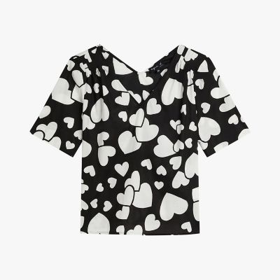 ＜agnes b. (Women)＞ハート　プリント　コットン　Ｖネック　半袖　トップス