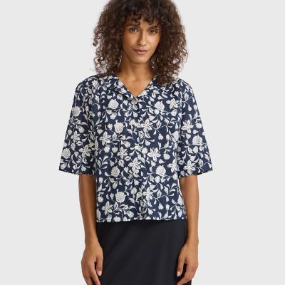 【美品】 アニエスベー フラワー ロング シャツ ワンピース 花柄 コットン　S フラワープリント コットン スタンドカラー シャツ | agnes b. (Women