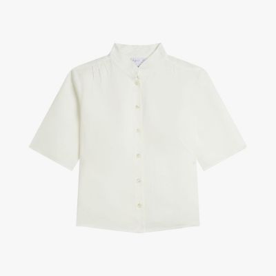 ＜agnes b. (Women)＞リネン　キャンバス　スタンドカラー　半袖　シャツ　”Ｇｉｎｅｔｔｅ”