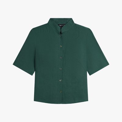 ＜agnes b. (Women)＞リネン　キャンバス　スタンドカラー　半袖　シャツ　”Ｇｉｎｅｔｔｅ”