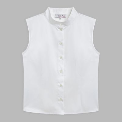 ＜agnes b. (Women)＞コットン　オフィサーカラー　ノースリーブ　ブラウス