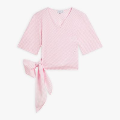 ギンガムチェック コットン 半袖 カシュクール トップス | agnes b