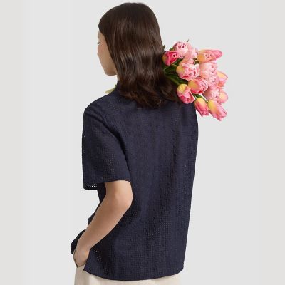 【値下げ】agnes b.　半袖ブラウス　紺　新品未使用　Sサイズ agnes b. - 【値下げ】agnes b. 半袖ブラウス 紺 新品未使用 Sサイズの