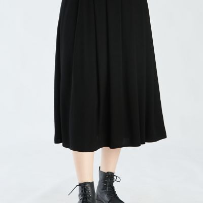 ブラック トリアセテート クレープ プリーツ ロングスカート