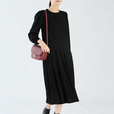 ブラック トリアセテート クレープ プリーツ ロングスカート