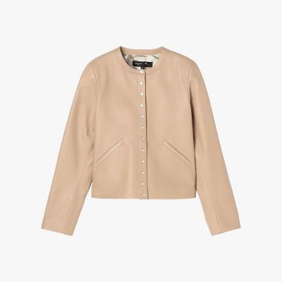 ＜agnes b. (Women)＞ラムスキン　レザー　長袖　カーディガンプレッション