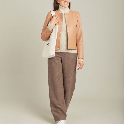 ラムスキン レザー 長袖 カーディガンプレッション | agnes b. (Women