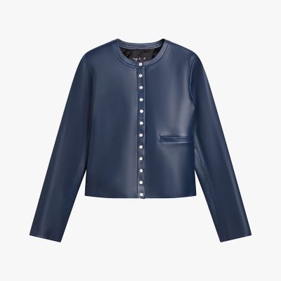 ＜agnes b. (Women)＞ラムスキン　レザー　長袖　カーディガンプレッション　”Ｐｈｏｎｅ”