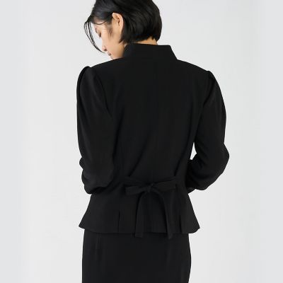 ブラック トリアセテート クレープ 7分袖 スタンドカラー ジャケット