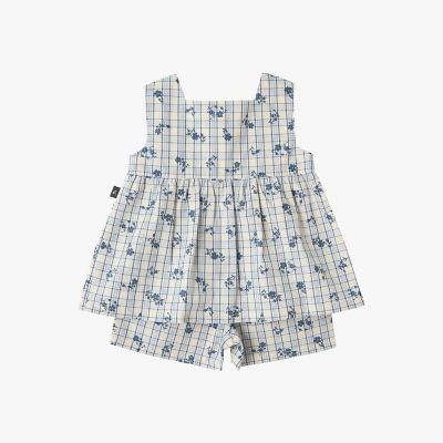 【美品】アニエス・ベー agnes.b ノースリーブワンピース 白 英字プリント キッズ フラワープリント チェック コットン ノースリーブ ワンピース