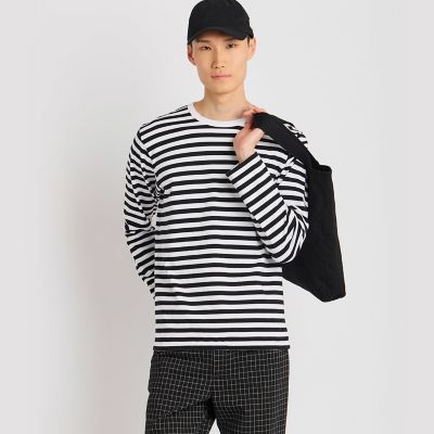 メンズ 細ボーダー コットン 長袖 Tシャツ ”Coulos” | agnes b