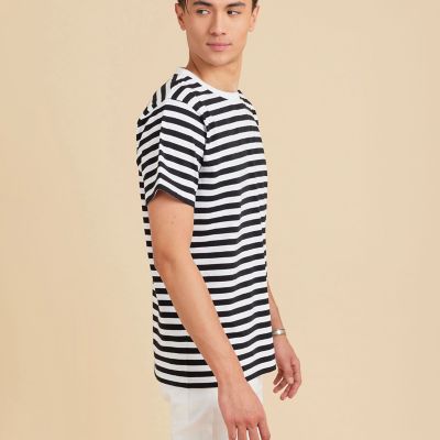 フランス製 アニエスベーオム 短丈　ボーダー サーマル　Tシャツ　アーカイブ メンズ コットン 細ボーダー 半袖Tシャツ ”Coulos” | agnes b
