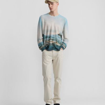 メンズ フォトプリント シルク リネン ニット プルオーバー ”Mer