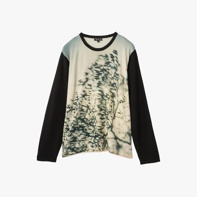 メンズ フォトプリント ウール 長袖 ニットプルオーバー ”Arbre