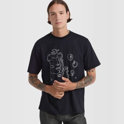 メンズ プリント コットン 半袖 アーティスト Tシャツ ”Jen Cri