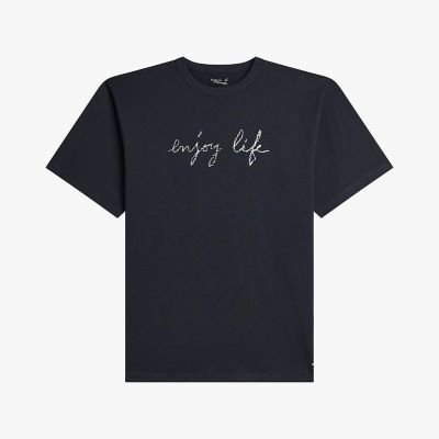 メンズ メッセージ プリント コットン 半袖 Tシャツ ”enjoy