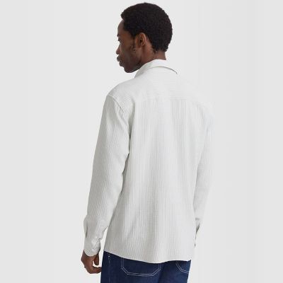 メンズ ストライプ コットン クレープボイル 長袖 シャツ ”Andy
