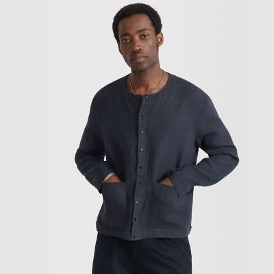 3 ネイビー agnes b. スタンドカラー カーディガン アニエスベー オム メンズ リネン 長袖 シャツ カーディガン | agnes b. HOMME (Men