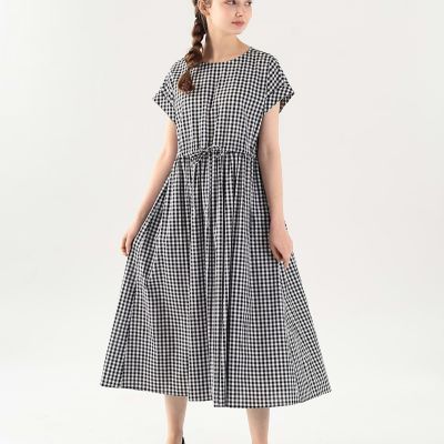 ＜TO B. BY AGNES B.＞ＷＥＢ限定　ギンガムチェック　コットン　半袖　ロング　ワンピース