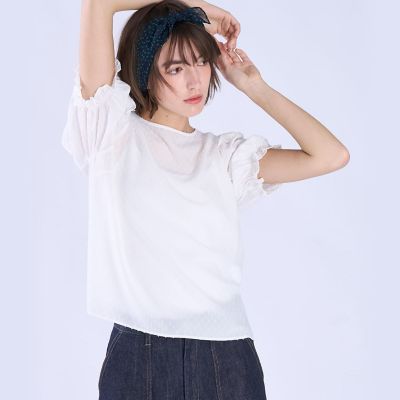 【美品】agnes b. リネン100% フリルブラウス 白 38 麻100% カット ドビー フリル ブラウス | TO B. BY AGNES B./トゥービー バイ