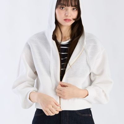 agnes b. - トゥービーバイアニエスベー メッシュブルゾン ホワイト メッシュ ニット ミニフーディー | TO B. BY AGNES B./トゥービー バイ