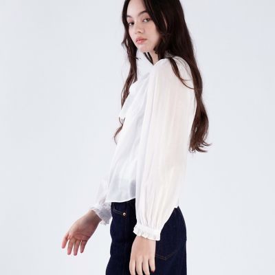 agnes b リボンブラウス agnes b.（アニエスベー） ブラウス シャツ ガーゼ調コットン リボン