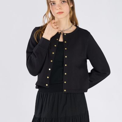 T1042：agnes b. le lin リネンカーディガン スナップボタン コットン フレンチ テリー パフ カーディガン | TO B. BY AGNES B
