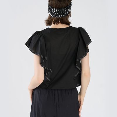 heve ヘイヴ フィンスリーブ ブラウス フレアスリーブ 24ss ブラック クーポン対象】【20％off】オープンネックスカラップブラウス(ブラック