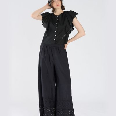 heve ヘイヴ フィンスリーブ ブラウス フレアスリーブ 24ss ブラック クーポン対象】【20％off】オープンネックスカラップブラウス(ブラック