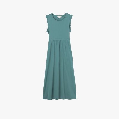 新品 agnes b. 海柄 ノースリーブ ワンピース WEBスペシャル コットンジャージー フリル ノースリーブ ワンピース