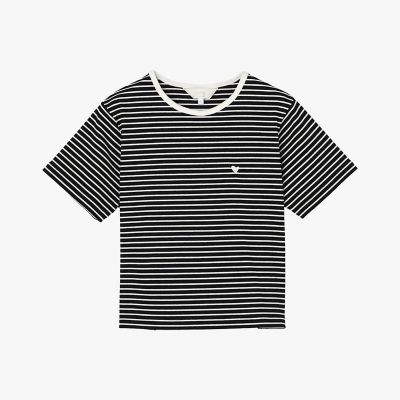 ハート 刺繍 リブ ボーダー 半袖 Tシャツ | TO B. BY AGNES B 