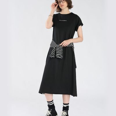 ロゴ プリント コットン 半袖 ロング ワンピース | TO B. BY AGNES B