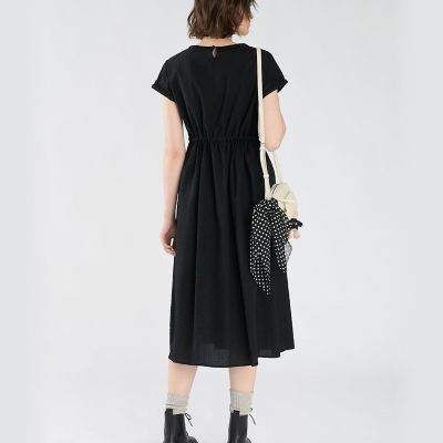 新品 agnes b アニエスベー　バックリボン　ワンピース　黒　36サイズ コットン ウエストリボン ショートスリーブ ワンピース | TO B. BY
