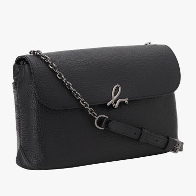 agnes b. ブラックショルダーバッグ レザーミニショルダーバッグ ”The b．” IS12C－05 | agnes