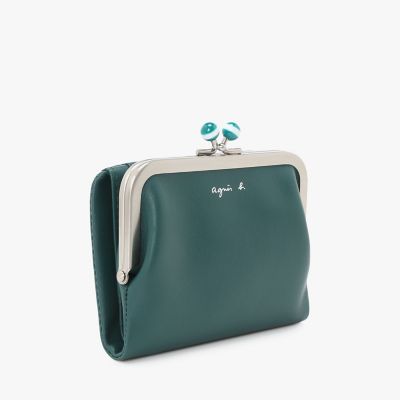 アニエスベー 折り財布 がま口 プリントロゴ グリーン レザー 美品】アニエスベー 折財布 グリーン がま口 レザー バイカラー｜Yahoo