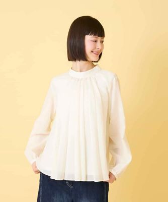 ＜HIROKO BIS (Women)＞スタンドカラーかまぼこプリーツブラウス　／洗える