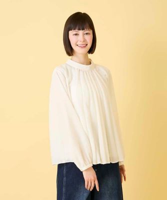 スタンドカラーかまぼこプリーツブラウス ／洗える | HIROKO BIS