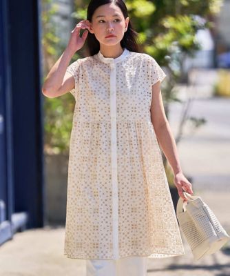 アイレット刺繍フレンチスリーブチュニックブラウス | HIROKO BIS