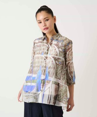 ＜HIROKO BIS (Women)＞アートプリントオーガンジーブラウス　／洗濯機で洗える