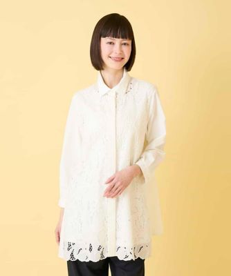 フラワーロングブラウス フラワー刺繍コットンロングシャツ ／洗える | HIROKO BIS (Women