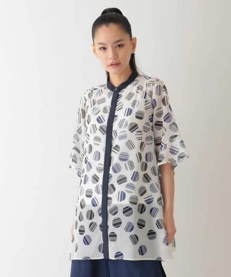 HIROKO BIS (Women)/ヒロコビス ストライプドット柄プリントブラウス /洗濯機で洗える ホワイト90 トップス【三越伊勢丹/公式】