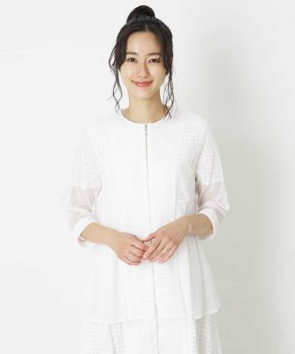 ＜HIROKO BIS (Women)＞【洗える】アイレットメッシュ配色ジッパーブラウス