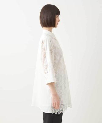 ランダム迷彩レースチュニックブラウス　／洗える