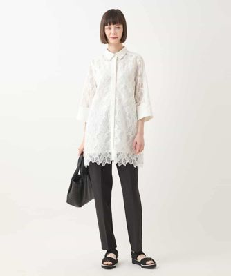 ランダム迷彩レースチュニックブラウス　／洗える