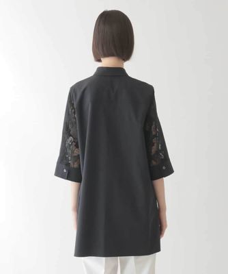 ランダム迷彩レースチュニックブラウス　／洗える