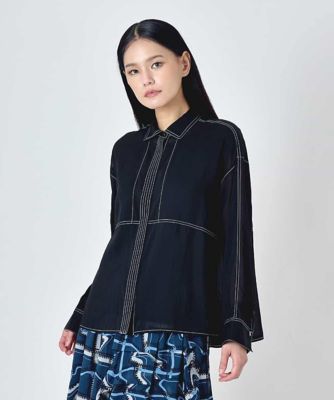 ステッチデザイン短丈シアーブラウス | HIROKO BIS (Women)/ヒロコビス 