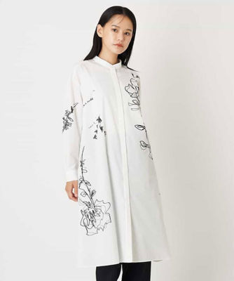 ＜HIROKO BIS (Women)＞【洗える】フラワーモチーフプリントロングシャツ